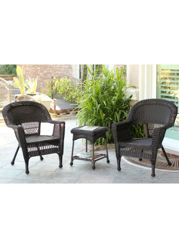 Espresso Wicker Chair And End Table Set Without Cushion