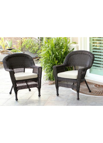 Espresso Wicker Chair With Tan Cushion - Set of 4
