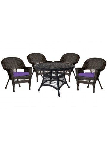 5pc Espresso Wicker Dining Set - Purple Cushions
