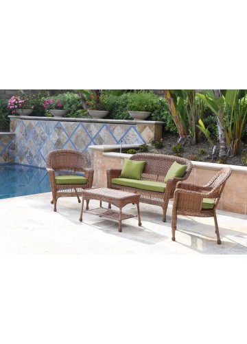 4pc Honey Wicker Conversation Set - Sage Green Cushions