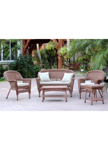 5pc Honey Wicker Conversation Set - Tan Cushions