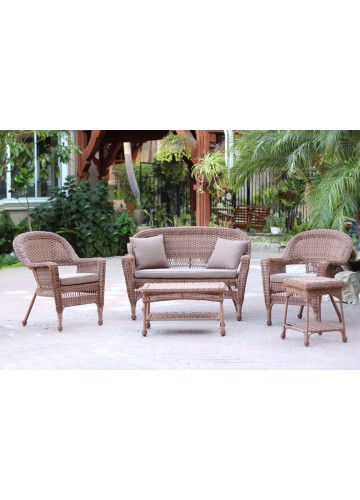 5pc Honey Wicker Conversation Set - Brown Cushions