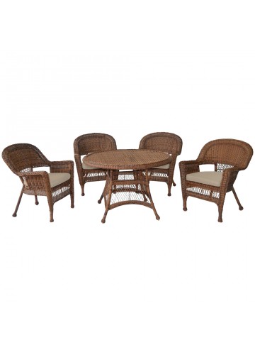 5pc Honey Wicker Dining Set - Tan Cushions