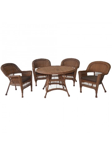 5pc Honey Wicker Dining Set - Brown Cushions