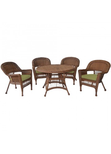 5pc Honey Wicker Dining Set - Sage Green Cushions