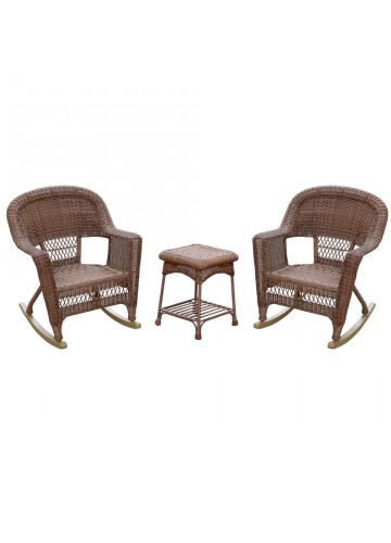 3pc Honey Rocker Wicker Chair Set Without Cushion