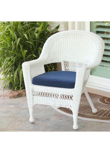 White Wicker Chair With Midnight Blue Cushion