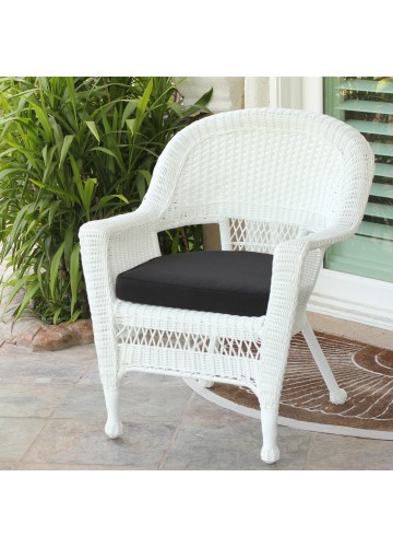 White Wicker Chair With Black Cushion