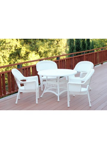 5pc White Wicker Dining Set Without Cushion