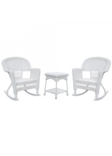 3pc White Rocker Wicker Chair Set Without Cushion
