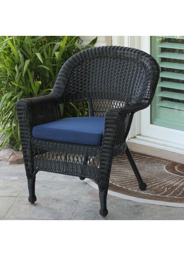 Black Wicker Chair With Midnight BlueCushion