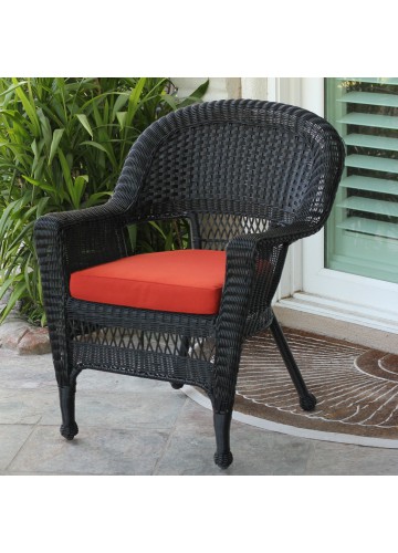 Black Wicker Chair With Brick Red Cushion