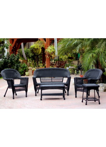 5pc Black Wicker Conversation Set Without Cushion