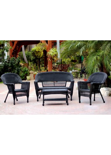 4pc Black Wicker Conversation Set Without Cushion