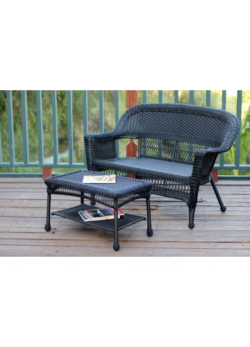 Black Wicker Patio Love Seat And Coffee Table Set Without Cushion