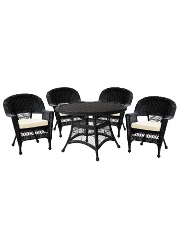 5pc Black Wicker Dining Set - Ivory Cushions