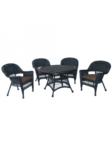 5pc Black Wicker Dining Set - Brown Cushions