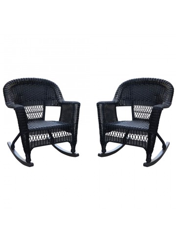 Black Rocker Wicker Chair Without Cushion - Set of 2
