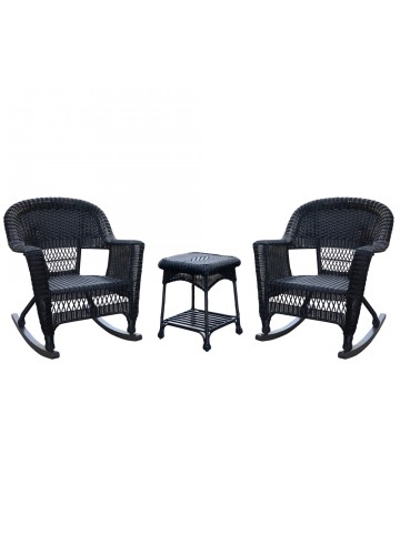 3pc Black Rocker Wicker Chair Set Without Cushion