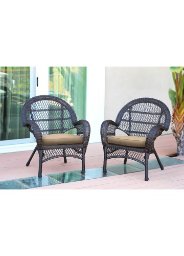 Santa Maria Espresso Wicker Chair with Tan Cushion - Set of 2