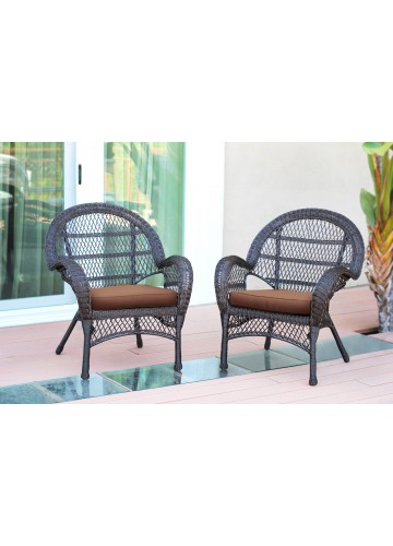 Santa Maria Espresso Wicker Chair with Brown Cushion - Set of 2