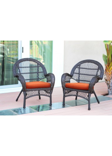 Santa Maria Espresso Wicker Chair with Orange Cushion - Set of 2