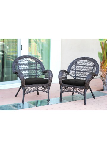 Santa Maria Espresso Wicker Chair with Black Cushion - Set of 2