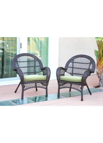 Santa Maria Espresso Wicker Chair with Sage Green Cushion - Set of 2