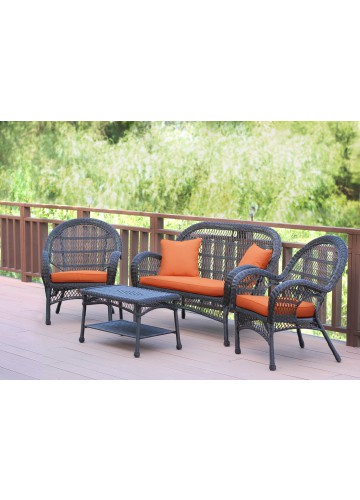 4pc Santa Maria Espresso Wicker Conversation Set - Orange Cushions