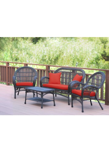 4pc Santa Maria Espresso Wicker Conversation Set - Brick Red Cushions