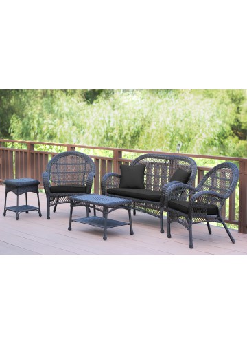 5pc Santa Maria Espresso Wicker Conversation Set - Black Cushions