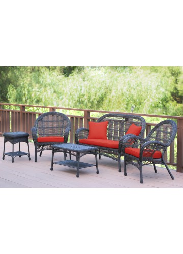 5pc Santa Maria Espresso Wicker Conversation Set - Brick Red Cushions