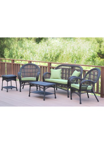 5pc Santa Maria Espresso Wicker Conversation Set - Sage Green Cushions