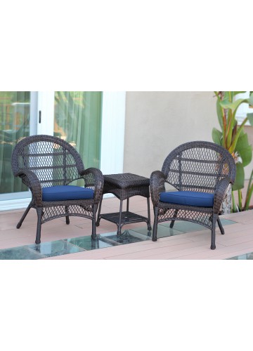 3pc Santa Maria Espresso Wicker Chair Set - Midnight Blue Cushions