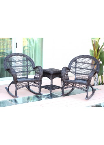 3pc Santa Maria Espresso Rocker Wicker Chair Set Without Cushion