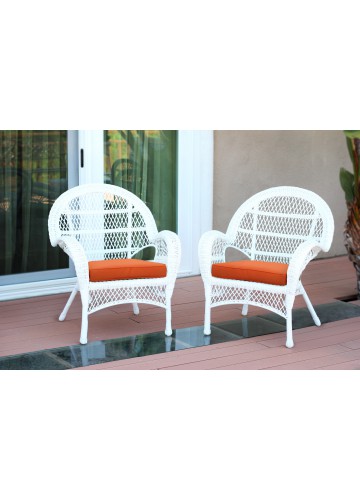 Santa Maria White Wicker Chair with Orange Cushion - Set of 2