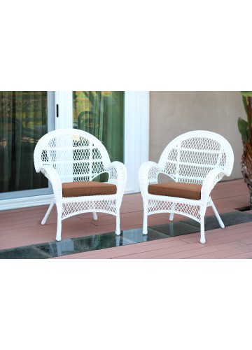 Santa Maria White Wicker Chair with Brown Cushion - Set of 4