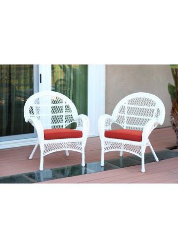 Santa Maria White Wicker Chair with Brick Red Cushion - Set of 4