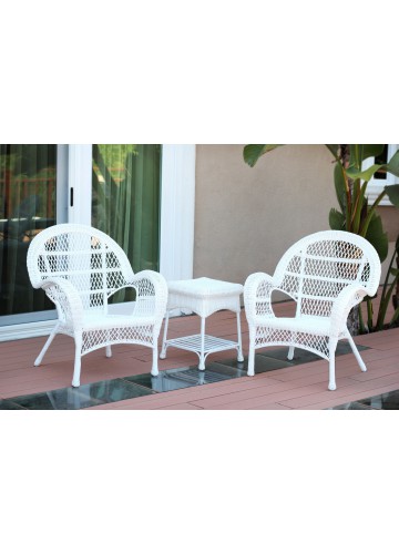 3pc Santa Maria White Wicker Chair Set Without Cushions
