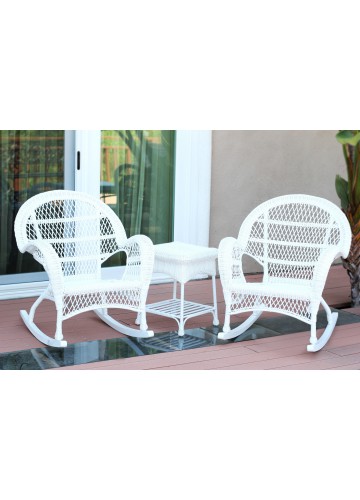 3pc Santa Maria White Rocker Wicker Chair Set Without Cushion