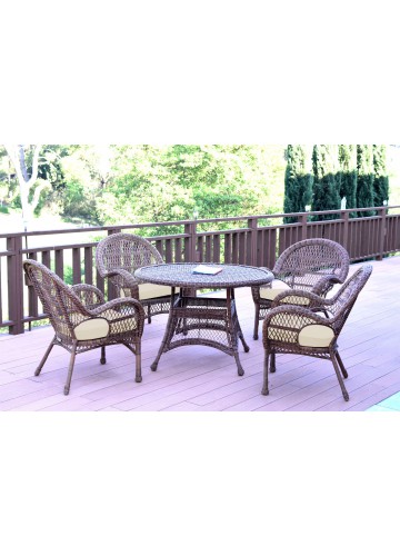 5pc Santa Maria Honey Wicker Dining Set - Ivory Cushions