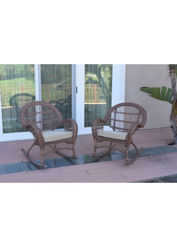 Santa Maria Honey Wicker Rocker Chair with Tan Cushion - Set of 2