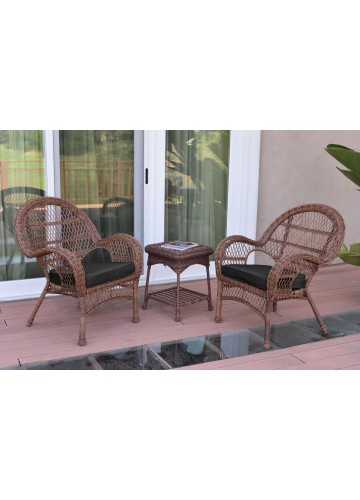 3pc Santa Maria Honey Wicker Chair Set - Black Cushions