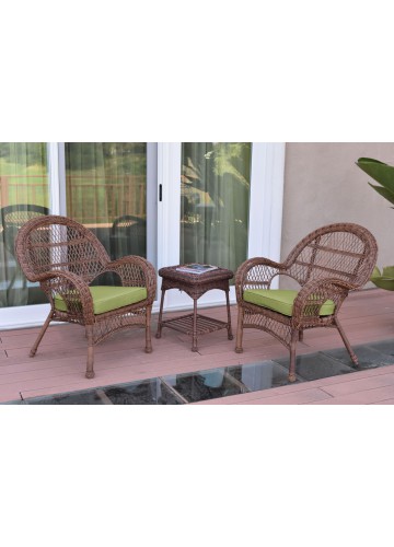 3pc Santa Maria Honey Wicker Chair Set - Sage Green Cushions