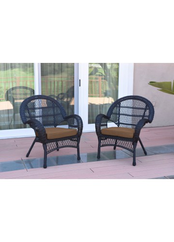 Santa Maria Black Wicker Chair with Brown Cushion - Set of 2