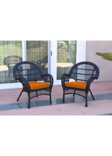 Santa Maria Black Wicker Chair with Orange Cushion - Set of 2