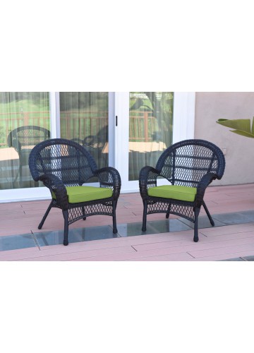 Santa Maria Black Wicker Chair with Sage Green Cushion - Set of 2