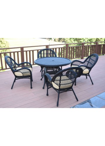 5pc Santa Maria Black Wicker Dining Set - Ivory Cushions