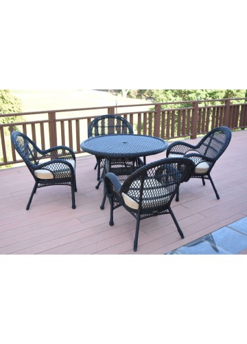 5pc Santa Maria Black Wicker Dining Set - Tan Cushions