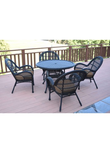 5pc Santa Maria Black Wicker Dining Set - Brown Cushions